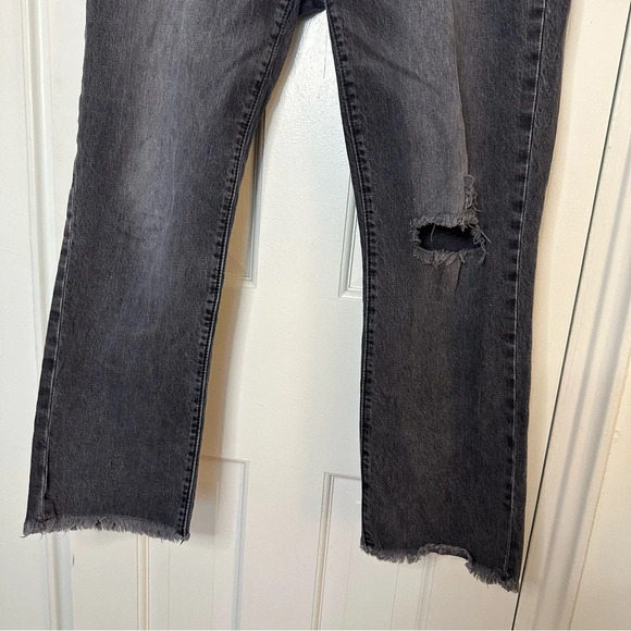 LOFT The Curvy Straight Crop High Rise Jeans Raw Hem Ripped Black 28 - Picture 2 of 8